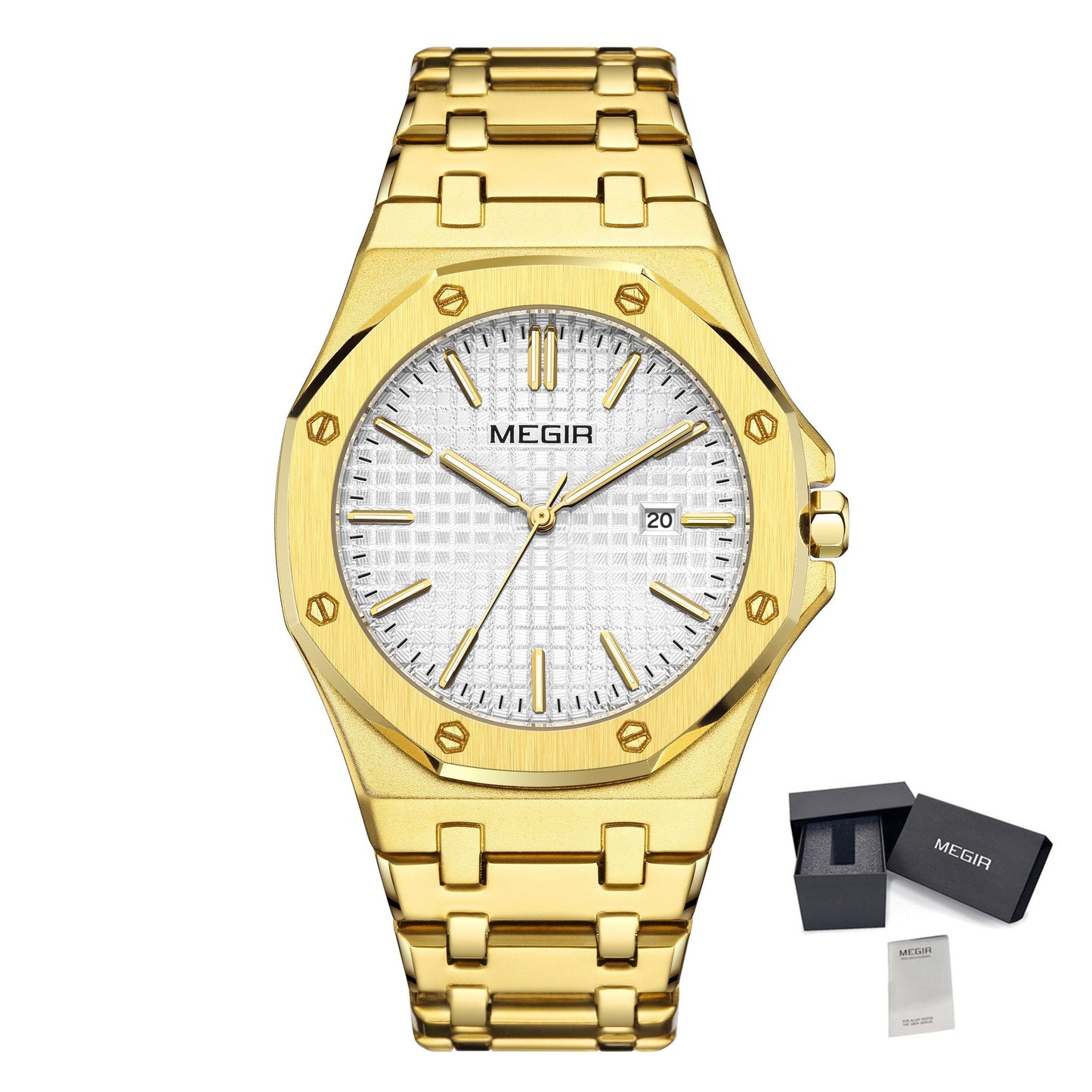 MEGIR Stainless Steel Bracelet Watch for Men Luxury Business Calendar Watches Waterproof Quartz Wristwatch Men Gift Clock 1085