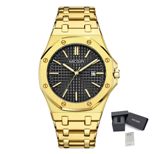 MEGIR Stainless Steel Bracelet Watch for Men Luxury Business Calendar Watches Waterproof Quartz Wristwatch Men Gift Clock 1085