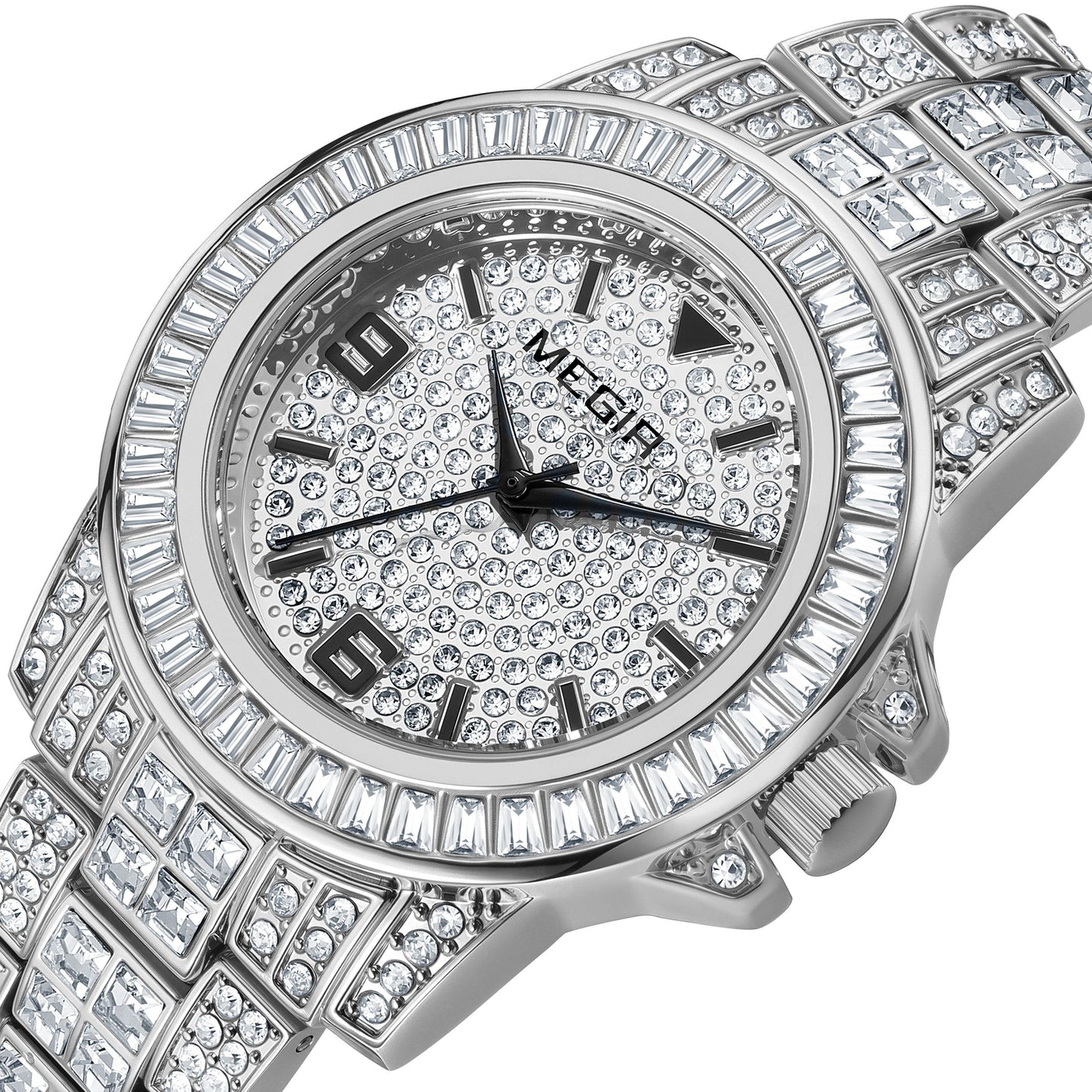 MEGIR Watch for Men Fashion Man Quartz Full Diamond Wristwatch Large Dial Business Watches Clock Gifts Montre Homme 1092