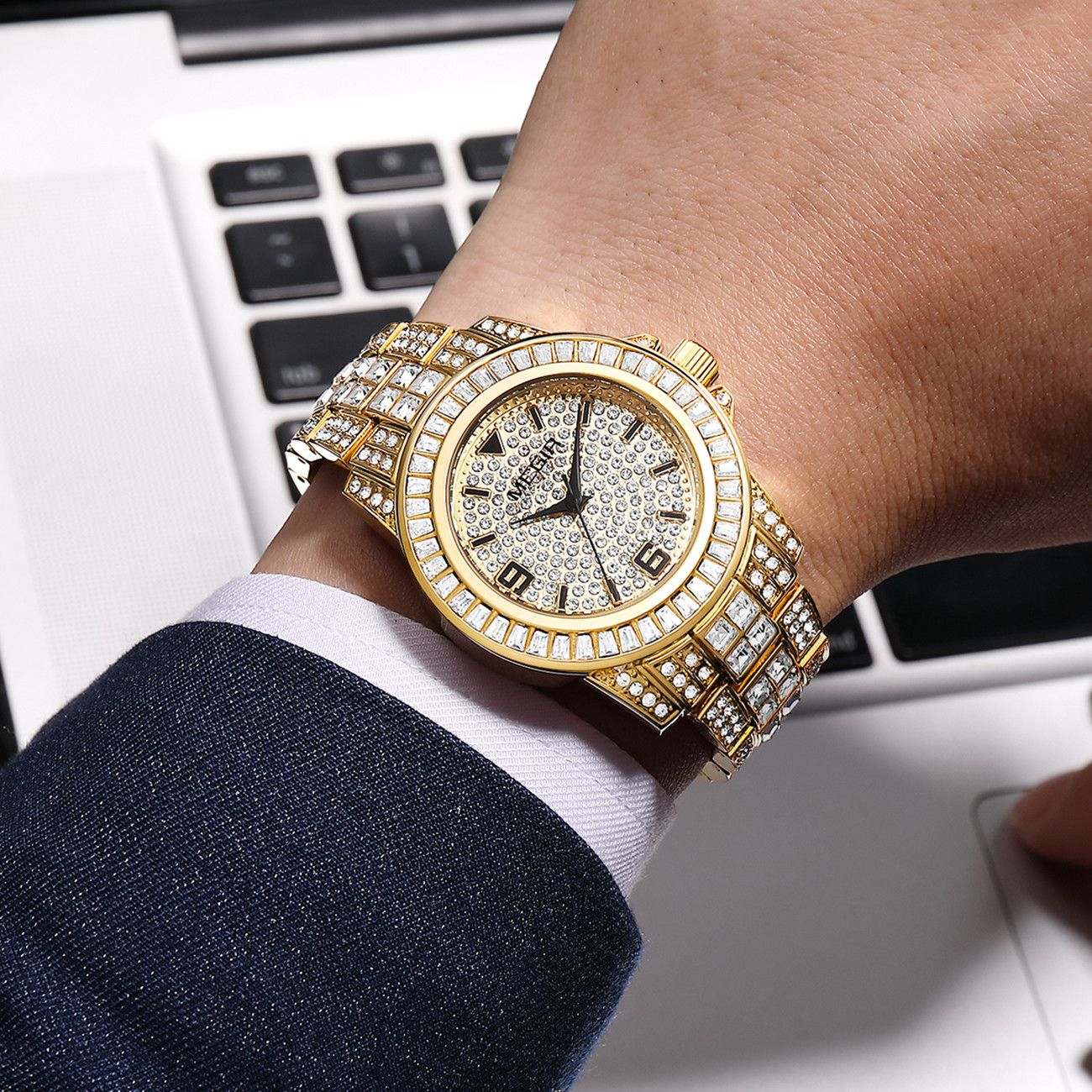 MEGIR Watch for Men Fashion Man Quartz Full Diamond Wristwatch Large Dial Business Watches Clock Gifts Montre Homme 1092