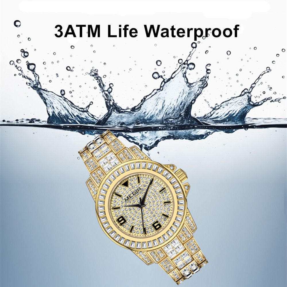 MEGIR Watch for Men Fashion Man Quartz Full Diamond Wristwatch Large Dial Business Watches Clock Gifts Montre Homme 1092