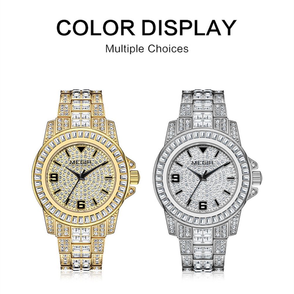 MEGIR Watch for Men Fashion Man Quartz Full Diamond Wristwatch Large Dial Business Watches Clock Gifts Montre Homme 1092