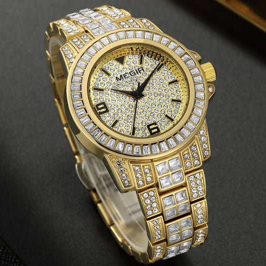 MEGIR Watch for Men Fashion Man Quartz Full Diamond Wristwatch Large Dial Business Watches Clock Gifts Montre Homme 1092
